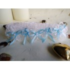 White Lace Wedding Garter with Blue Bows